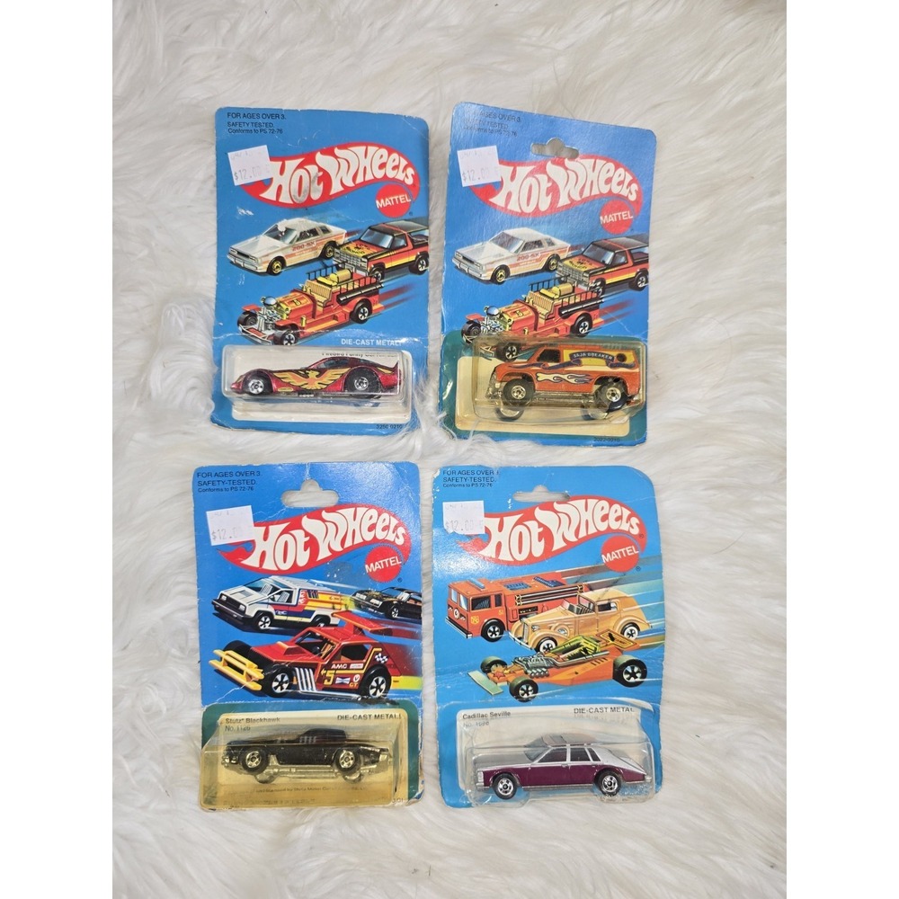 4 Vintage 80s Mattel Hot Wheels In The Box - Sold As Is Firebird Blackhawk Cadi